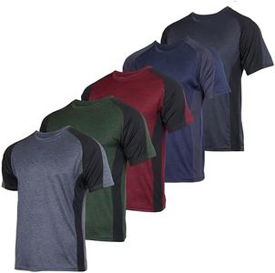 Real Essentials 5 Pack: Youth Dry-Fit Moisture Wicking Active Athletic Performance Short-Sleeve T-Shirt Boys & Girls, Set I, Large