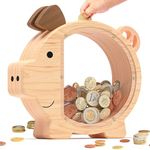 Summidate Wooden Money Bank for Kids, Cute Pig Money Box for Boys and Girls, Unbreakable Wood Piggy Bank, Creative Saving Money Jar Personalized Gifts for Child Birthday Gift & Decor