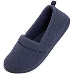 HomeTop Women's Comfort Cotton Knit Memory Foam House Shoes Light Weight Terry Cloth Loafer Slippers with Durable Rubber Sole (8 B(M) US, Navy Blue)