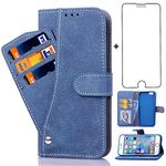 Compatible with iPhone 6plus 6splus 6/6s Plus Wallet Case and Tempered Glass Screen Protector Flip Purse Cover Card Holder Cell Phone Cases for iPhone6 6+ iPhone6s 6s+ i 6P 6a S Six iPhone6splus Blue