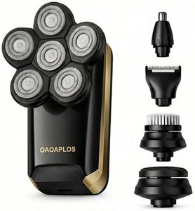OAOAPLOS® Electric Head Shaver for Men, 5-in-1 Electric Razor & Beard Trimmer Grooming Kit, 6D Floating Rotary Shaver, IPX7 Waterproof Wet & Dry, Cordless Type-C Rechargeable with LED Display (Gold Grooming Kit)