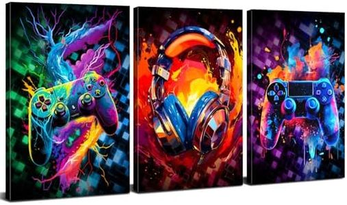 Gaming Wall Decor Gamer Room Decor for Boys Modern Graffiti Wall Art for Men Teen Boy Room Gamepad Headphones Canvas Pictures Street Pop Art Cool Painting Playroom Bedroom Home Decorations 12x16" 3Pcs