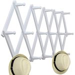 WEBI Accordion Wall Hanger,Expandable Wooden Coat Rack Wall Mounted,Accordion Hat Rack for Wall,Accordion Wall Rack for Hats,Caps,16 Peg Hooks,White