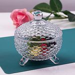 WRINGO premium Glass Candy Dish with Lid, Crystal Candy Jar, Cookie Jar, Decorative Candy Bowl, Jewelry Dish, Covered Candy Jars for Buffet, Kitchen, Home, Office Desk (Flower - 03)