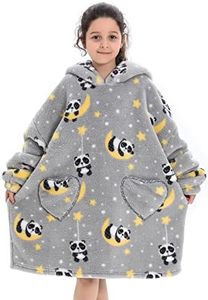 Deserthome Wearable Blanket Hoodie for Kids 6-12YR Oversized Animal Hooded Blanket Super Soft Comfortable Warm Flannel Panda