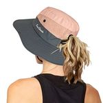 INOGIH Women's Outdoor UV-Protection-Foldable Sun-Hats Mesh Wide-Brim Beach Fishing Hat with Ponytail-Hole (Pink)