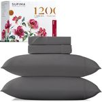 Carressa Linen Luxury 100% Supima Cotton California King Sheets-Premium 1200 TC Supima Cotton Sheets for Cal King Size Bed, 4 Pc Dark Grey Bed Sheets Set, Hotel Quality 16" Deep Pocket Cooling Sheets