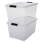 Iris Ohyama Plastic Storage Boxes with Lids, 45L, Set of 2, Clear, Latching Buckles with Handles, Stackable, Nesting, Strong & Durable, For Closet, Garage, Home, Office, Organising Tote Bins, TB-45