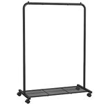 SONGMICS Clothes Rail on Wheels, Clothes Rack, Metal Clothing rail for Bedroom, 91 cm Long Hanging Rail, with Storage Shelf, 2 Lockable Wheels, Top Rail Holds up to 40 kg, Black HSR25BK