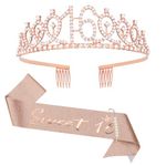 CIEHER 16th Birthday Crown&Sweet 16 Sash&Pearl Pin Set,Birthday Tiara and Crown for Girls,Birthday Girl Sash,Sweet 16 Birthday Decorations for Girls,Sweet Sixteen Gifts