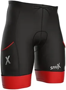 Sparx Men's Active Triathlon Short Tri Cycling Short Swim Bike Run (Black/Red, Medium)