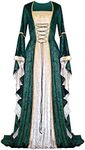 Renaissance Costume Womens Medieval Faire Halloween Cosplay Costumes Velvet Irish Retro Gothic Gown Long Over Dresses (CA/US, Alpha, Large, Regular, Regular, Green)