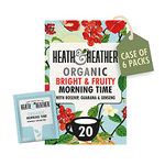 Heath & Heather Organic Morning Time Tea Bags | Individually Wrapped Herbal Tea Infusions with Ginseng, Guarana, Rosehip, Spearmint & Lemongrass | 6 Packs of 20, Total 120 Teabags