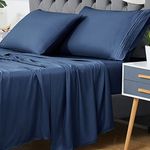 CAROMIO 100% Bamboo Sheets Queen Size, Cooling Bed Sheets Deep Pocket, Cool Sheets for Hot Sleeper, 4 PCS Luxury Sheet Set for Queen Size Bed, Super Soft Breathable Comfortable(Navy Blue, Queen)