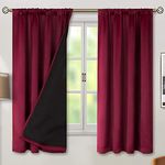 BFAM Store Thermal Insulated 100% Blackout Curtains for Bedroom with Black Liner, Double Layer Full Room Darkening Noise Reducing Rod Pocket Curtain Set of 4 (Burgundy RED, 7 FT (Door))