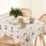 Urban Space 100% Cotton Dining Table Cover 4 Seater, Printed Cotton Table Cloth for Center Table, Table Cover with Tassels (High Bird Blue, 4 Seater - 56" x 72")