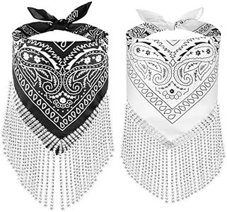 OYANIMO Disco Fringed Bandana 2 Pcs Cowgirl Bachelorette Bandanas Sparkly Rhinestone Fringe Bandanas for Women Men Western, Black White