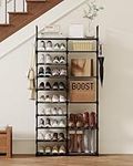 LUKGEL 10 Tier Large Shoe Rack Tall Shoe Storage 36-42 Pairs, Metal Shoe Organizer Shoe Shelves Shoe Racks Shelf for Entryway, Garage, Bedroom, Cloakroom, Shoe Tower with 10 Hooks, Black 2 Row