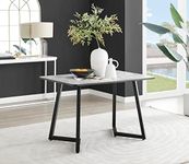 Furniturebox UK Dining Table - Carson 120cm 4 Seat Rectangular Dining Table - White Marble Effect Melamine, Angled Black Metal U Shaped Legs - An Industrial Design Table for Dining Room (Table Only)