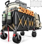 370L Festival Trolley on Wheels, Heavy Duty Folding Wagon, Portable Camping Cart Load up 550LB, Camping Trolley Foldable for Beach Outdoor Garden Shopping Fishing, Rear-Opening Design, Carbon Black
