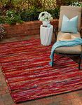 THE BEER VALLEY Cotton Multi Chindi Hand Woven Rugs - 8x10 Feet Rectangle Hand Braided Bohemian Colorful Area Rug - Recycled Braided Chindi Rugs- Biodegradable Area Rugs 96x120 inch.