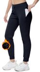 Rdruko Women's Fleece Lined Joggers Hiking Pants Water Resistant High Waisted Winter Thermal Sweatpants with Pockets, Navy, Large