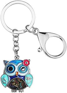 DOWAY Enamel Owl Keychain Keyrings for Car Keys Bag Purse Bird Pendant for Women Girls (Navy)