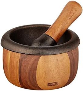 AdHoc Crush Wood and Cast Iron Mortar and Pestle - Cast Iron Mortar and Pestle for Kitchen - Small Grinding Bowl for Herbs and Spices - Acacia/Cast Iron, 5"