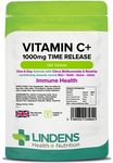 Lindens Vitamin C+ 1000mg - 120 Tablets - Time Release Tablets with Citrus Bioflavonoids and Rosehip - Contributes to Immune System Health, Reduces Tiredness and Supports Healthy Skin and Teeth