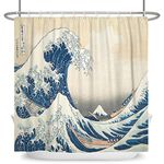 SDOTPMT 36x72inch Japanese Ocean Waves Shower Curtain Abstract Sea Wave Wooden Boat Bath Curtain Ukiyo-e Theme Fuji Mountain Bathtub Curtain for Bathroom Decor Fabric Polyester with Hooks