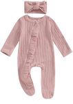 Ayalinggo Newborn Baby Girl Fall Winter Outfits Clothes Knit Jumpsuit Ruffle Romper Newborn Coming Home Outfit for Baby Girl, Cable Knit Mitten Cuffs Pink, 0-3 Months