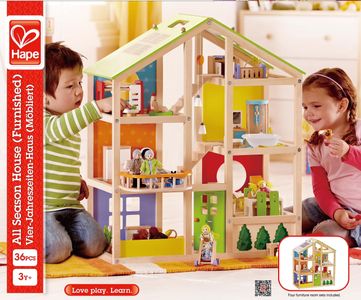 Hape All Season Wooden Dollhouse – Furnished Playset for Kids
