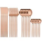 M.T. BROTHERS - Stainless Steel Flatware Set, Tableware Cutlery Set, Utensils for Kitchens, Dishwasher Safe(Fork 6+Knife 6+Salad Spoon 6+Tea Spoon 6) (Rose Gold Hotel Spoon, 24)