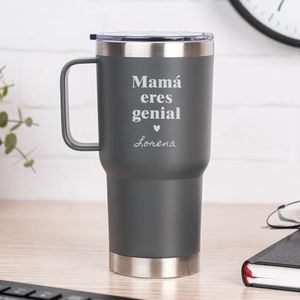 Wanapix | Taza Térmica Personalizada de Doble Capa | Capacidad 600 ml | Color Gris | Conserva Frío y Calor durante Horas | Grabado con Nombre y Texto | Regalo Día de la Madre | Mamá, eres genial