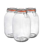 Argon Tableware Glass Jars with Airtight Metal Clip Lid - 3000ml/105.5oz - 3 Pack - 4 Colour Seals - Extra Large Container Round Preserving Jar for Pickling, Chutney, Jam, Coffee, Biscuit