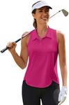 PINSPARK Women Polo T Shirts UPF 50+ Golf Polo Shirts Sleeveless UV Tennis Tank Quick Dry Running Tops Plus Size,Hot Pink XXL