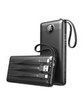 VEEKTOMX Portable Charger with Built in Cables, 10000mAh Ultra Slim Power Bank with 5 Outputs and LED Display, External Battery Compatible with iPhone/iPad/Samsung and Other Smart Devices for Travel