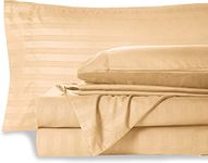 Bedding Begs 100% Organic Bamboo, Soft & Cooling, 4 Pices Bed Sheets(1 Flat Sheet and 1 Fitted Sheet 8" Deep Pocket with 2 Pcs Pillow Cover Set (17"x27") Double Size Taupe Stripe