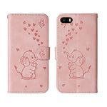 Bartern Flip Case for iPhone 5/iPhone 5s/iPhone SE,Cute Elephant PU Leather Folio Flip Wallet Phone Case Cover with Card Holder Magnetic Closure and Stand Feature for iPhone 5/5s/SE(2016),Pink