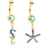 Body Candy 2PC 14G Plated Steel Blue Accent Seahorse Bonus Pack Belly Button Ring Navel Piercings