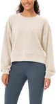 ODODOS Modal Soft Long Sleeve Cropped Sweatshirts for Women Oversized Crew Neck Pullover Crop Top, Fleece Lined Ivory, Large