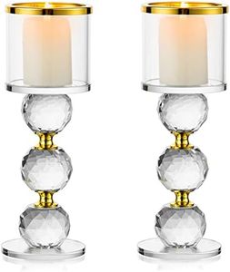 Sziqiqi Support pour Bougies Piliers en Cristal, 2 Chandelier Bougeoir en Verre Transparent, Moderne Candélabre Photophore pour Table Deco Salon Noel Maison Cadeaux de Mariage, Or