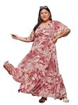 Miss Chase A+ Women's V-Neck Flared Sleeve Floral Wrap Chiffon Maxi Dress with Pockets (APAW21D06-14-224-06, Multicolored-Base-Maroon, XL)