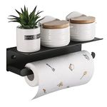 DUFU Paper Towel Holder Wall Mount for Kitchen, Self-Adhesive Paper Towel Holder with Shelf for Bathroom, Anti-Rust Aluminum, No Drill or Wall-Mounted with Screws (Matt Black)