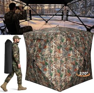 TLC Sport Hunting Blind, 360 Degree See Through Ground Blind for 2/3 Person | Pop‑up Design, Silent Sliding Windows, Brush Loops, Portable & Concealed, Camouflage Hunting Tent with Carrying bag