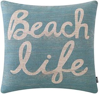 Trendin Beach Life Throw Pillow Cover Wood Light Blue Cushion Case Decorative Pillowcase for Sofa Couch Bed Office Car 18x18 inch PL650TR