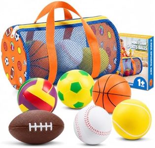 Foam Sports Balls For Toddlers 1-3, 6 Piece Soft Sports Balls with Soccer, Basketball, Football, Baseball, Tennis & Volleyball - Indoor & Outdoor Toddler Boys & Girls Ball Toys with Mesh Storage Bag
