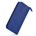 Fountain Pen Case 3 Divided Slots Crazy Horse Leather Pen Holder, Handmade Display Zippered Pouch for Rollerball Pen-Blue