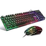 BAKTH Multiple Color Rainbow LED Backlit Mechanical Feeling USB Wired Gaming Keyboard and Mouse Combo for Working or Games