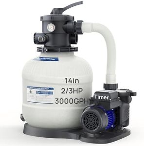 AQUASTRONG 14in Sand Filter Pump for Above Ground Pool with Timer, 2/3 HP Pool Pumps Above Ground 3000 GPH for Pools up to 13000 GAL, Pool Filter with 6-Way Valve, Improved Circulation and Filtration